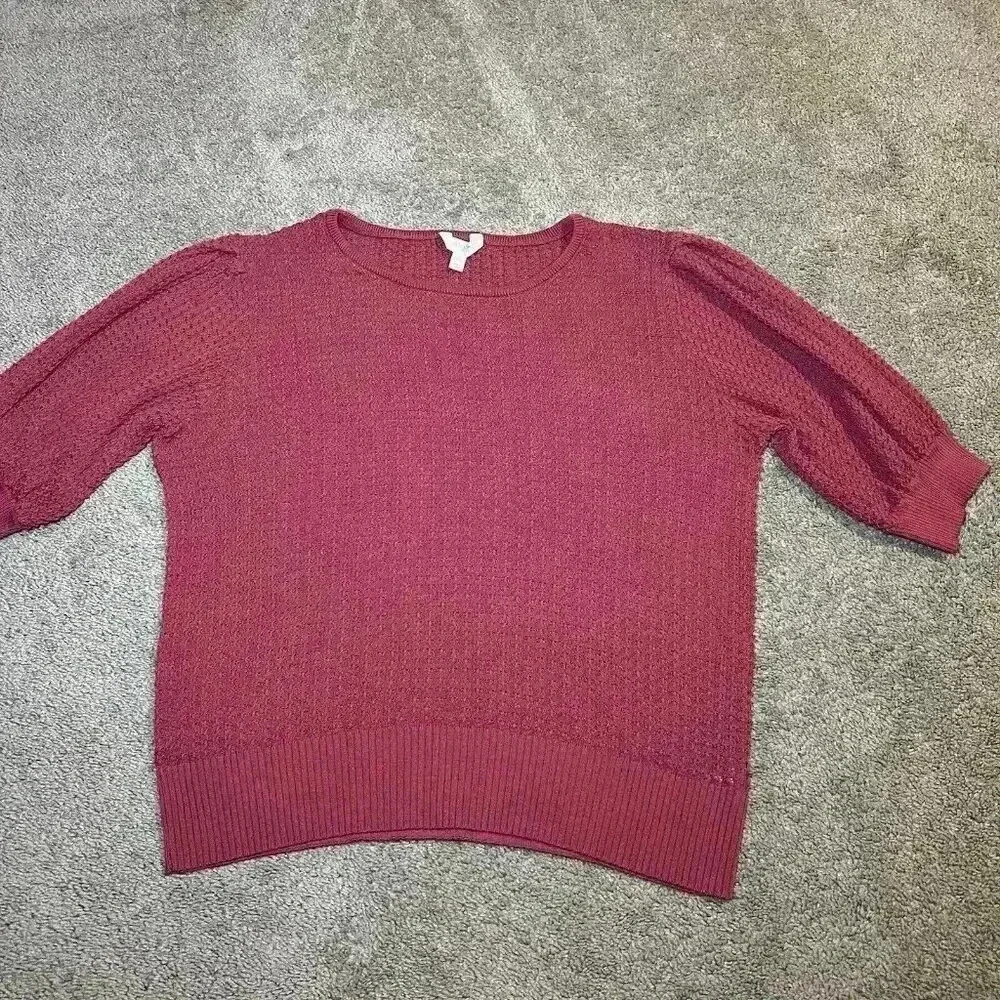 Terra Sky 3x Pink Knit Textured Sweater With Puff Sleeves Plus Size Tops - Picture 8 of 10